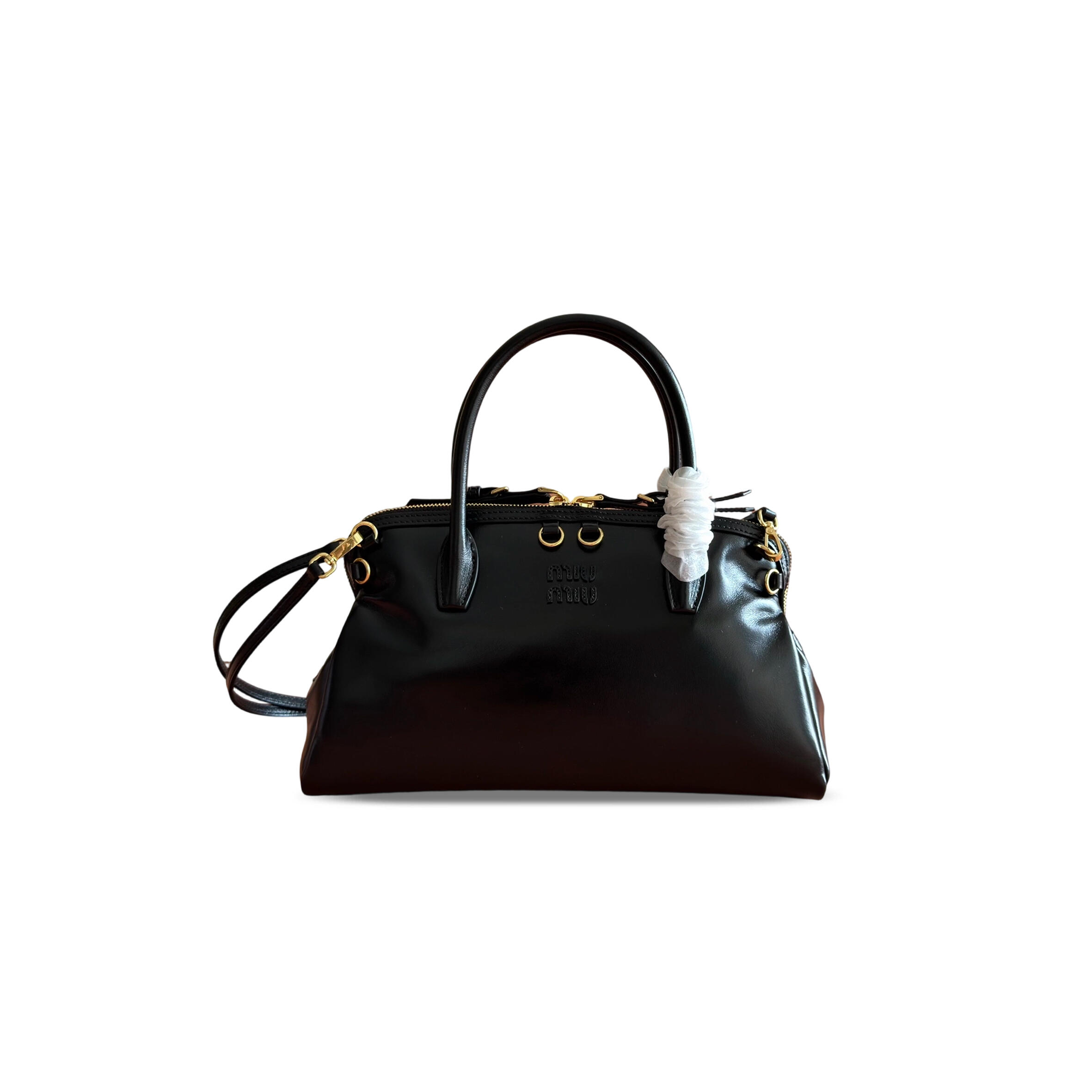 MIU MIU CAPRICE SHINY LEATHER HANDBAG (30*19*8cm)